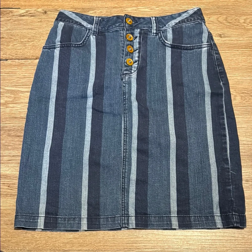 Maeve by Anthropologie Striped Button Front Midi Denim Skirt Size 6 - Picture 1 of 7
